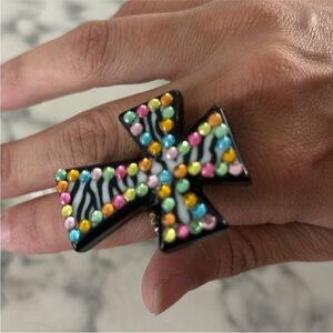 Colorful Beaded Cross vintage Ring